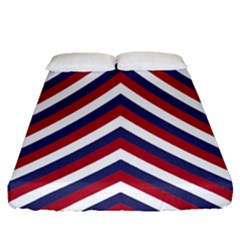 United States Red White And Blue American Jumbo Chevron Stripes Fitted Sheet (queen Size) by PodArtist