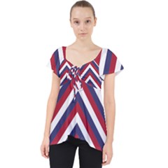 United States Red White And Blue American Jumbo Chevron Stripes Lace Front Dolly Top by PodArtist