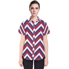 United States Red White And Blue American Jumbo Chevron Stripes Women s Short Sleeve Shirt