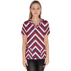 United States Red White And Blue American Jumbo Chevron Stripes Scrub Top by PodArtist