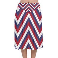 United States Red White And Blue American Jumbo Chevron Stripes Velvet Flared Midi Skirt by PodArtist