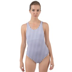 Mattress Ticking Narrow Striped Pattern In Usa Flag Blue And White Cut-out Back One Piece Swimsuit by PodArtist