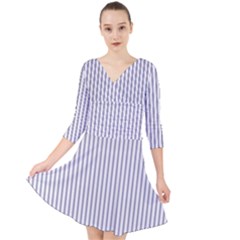 Mattress Ticking Narrow Striped Pattern In Usa Flag Blue And White Quarter Sleeve Front Wrap Dress by PodArtist