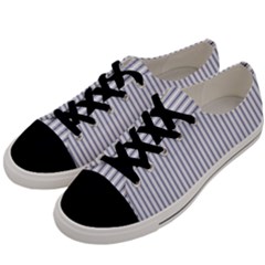 Mattress Ticking Narrow Striped Pattern In Usa Flag Blue And White Men s Low Top Canvas Sneakers by PodArtist