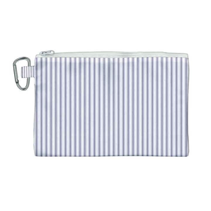 Mattress Ticking Narrow Striped Pattern in USA Flag Blue and White Canvas Cosmetic Bag (Large)