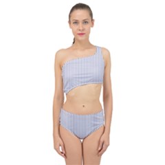 Mattress Ticking Narrow Striped Pattern In Usa Flag Blue And White Spliced Up Two Piece Swimsuit by PodArtist