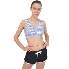 Mattress Ticking Narrow Striped Pattern In Usa Flag Blue And White V-back Sports Bra by PodArtist