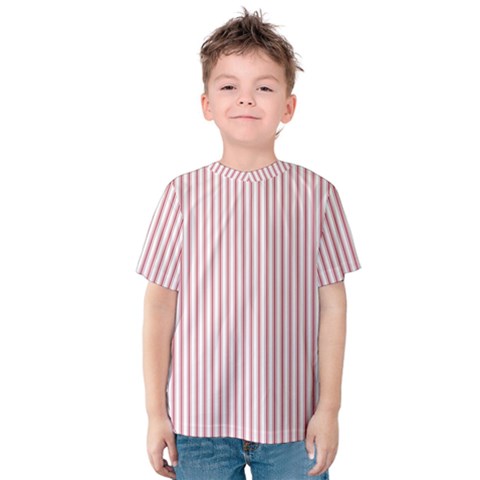 Mattress Ticking Narrow Striped Usa Flag Red And White Kids  Cotton Tee by PodArtist