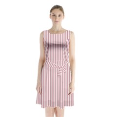 Mattress Ticking Narrow Striped Usa Flag Red And White Sleeveless Waist Tie Chiffon Dress by PodArtist