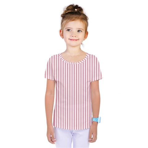 Mattress Ticking Narrow Striped Usa Flag Red And White Kids  One Piece Tee by PodArtist