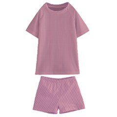 Usa Flag Red Blood Mini Gingham Check Kids  Swim Tee And Shorts Set