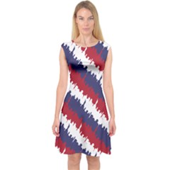 Ny Usa Candy Cane Skyline In Red White & Blue Capsleeve Midi Dress by PodArtist