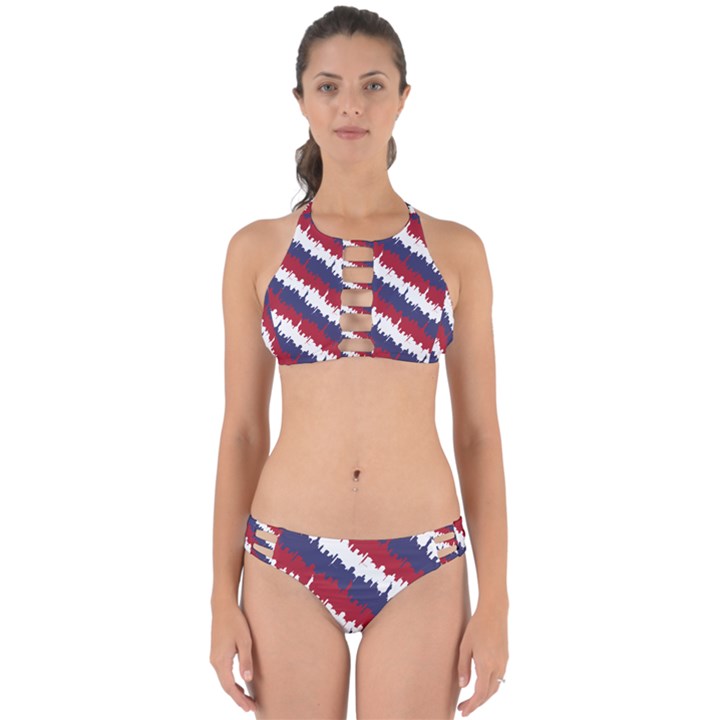 NY USA Candy Cane Skyline in Red White & Blue Perfectly Cut Out Bikini Set