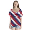 NY USA Candy Cane Skyline in Red White & Blue V-Neck Flutter Sleeve Top View1