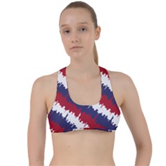 Ny Usa Candy Cane Skyline In Red White & Blue Criss Cross Racerback Sports Bra by PodArtist