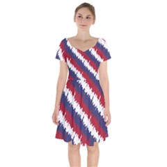 Ny Usa Candy Cane Skyline In Red White & Blue Short Sleeve Bardot Dress by PodArtist