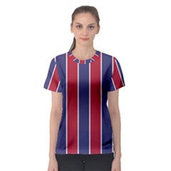 Large Red White And Blue Usa Memorial Day Holiday Vertical Cabana Stripes Women s Sport Mesh Tee