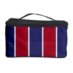 Large Red White And Blue Usa Memorial Day Holiday Vertical Cabana Stripes Cosmetic Storage Case by PodArtist