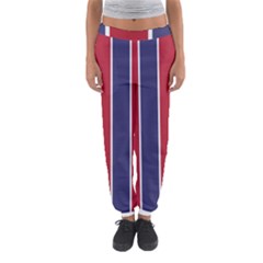 Large Red White And Blue Usa Memorial Day Holiday Vertical Cabana Stripes Women s Jogger Sweatpants by PodArtist