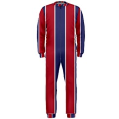 Large Red White And Blue Usa Memorial Day Holiday Vertical Cabana Stripes Onepiece Jumpsuit (men)  by PodArtist