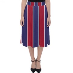 Large Red White And Blue Usa Memorial Day Holiday Vertical Cabana Stripes Folding Skater Skirt by PodArtist