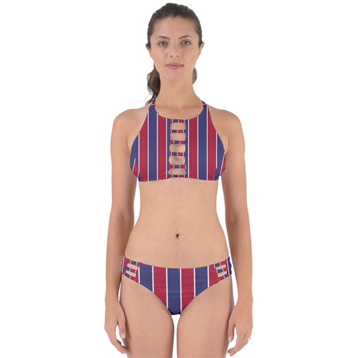 Large Red White and Blue USA Memorial Day Holiday Vertical Cabana Stripes Perfectly Cut Out Bikini Set