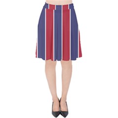 Large Red White And Blue Usa Memorial Day Holiday Vertical Cabana Stripes Velvet High Waist Skirt by PodArtist