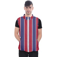 Large Red White And Blue Usa Memorial Day Holiday Vertical Cabana Stripes Men s Puffer Vest by PodArtist