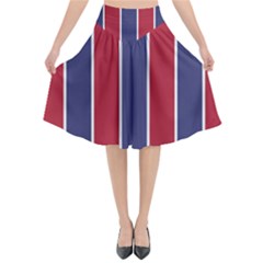 Large Red White And Blue Usa Memorial Day Holiday Vertical Cabana Stripes Flared Midi Skirt by PodArtist