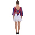 Large Red White and Blue USA Memorial Day Holiday Vertical Cabana Stripes Tie Back Butterfly Sleeve Chiffon Top View2