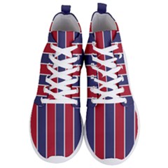 Large Red White And Blue Usa Memorial Day Holiday Vertical Cabana Stripes Men s Lightweight High Top Sneakers by PodArtist