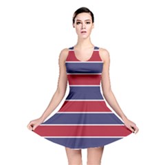 Large Red White And Blue Usa Memorial Day Holiday Horizontal Cabana Stripes Reversible Skater Dress by PodArtist