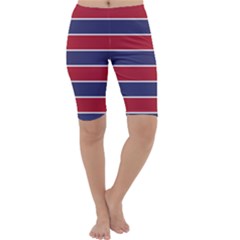 Large Red White And Blue Usa Memorial Day Holiday Horizontal Cabana Stripes Cropped Leggings  by PodArtist