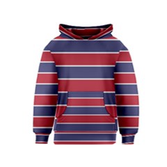 Large Red White And Blue Usa Memorial Day Holiday Horizontal Cabana Stripes Kids  Pullover Hoodie by PodArtist