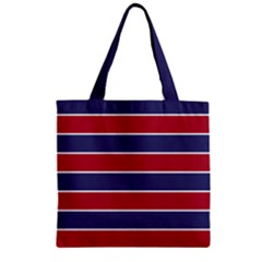 Large Red White And Blue Usa Memorial Day Holiday Horizontal Cabana Stripes Zipper Grocery Tote Bag by PodArtist