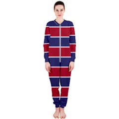 Large Red White And Blue Usa Memorial Day Holiday Horizontal Cabana Stripes Onepiece Jumpsuit (ladies)  by PodArtist