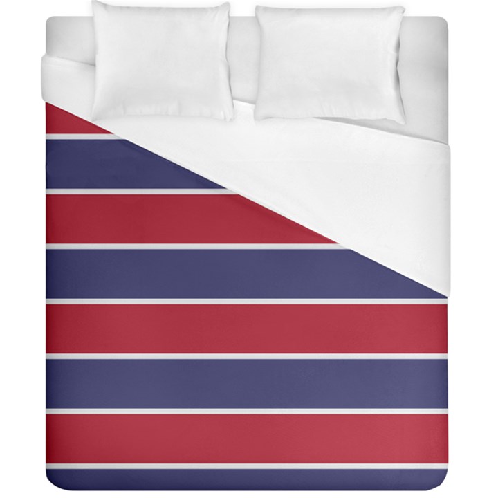 Large Red White and Blue USA Memorial Day Holiday Horizontal Cabana Stripes Duvet Cover (California King Size)