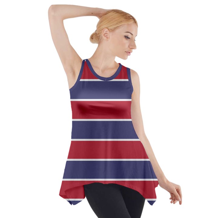 Large Red White and Blue USA Memorial Day Holiday Horizontal Cabana Stripes Side Drop Tank Tunic