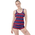 Large Red White and Blue USA Memorial Day Holiday Horizontal Cabana Stripes Boyleg Tankini Set  View1