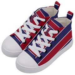 Large Red White And Blue Usa Memorial Day Holiday Horizontal Cabana Stripes Kid s Mid-top Canvas Sneakers by PodArtist