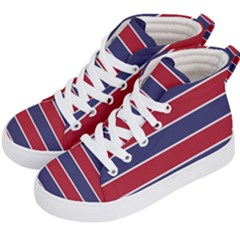 Large Red White And Blue Usa Memorial Day Holiday Horizontal Cabana Stripes Kid s Hi-top Skate Sneakers by PodArtist