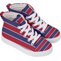 Large Red White and Blue USA Memorial Day Holiday Horizontal Cabana Stripes Kid s Hi-Top Skate Sneakers View3