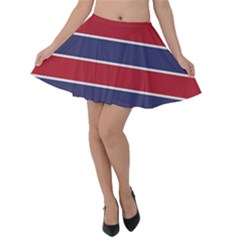 Large Red White And Blue Usa Memorial Day Holiday Horizontal Cabana Stripes Velvet Skater Skirt by PodArtist