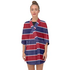 Large Red White And Blue Usa Memorial Day Holiday Horizontal Cabana Stripes Half Sleeve Chiffon Kimono by PodArtist