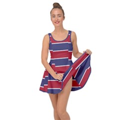 Large Red White And Blue Usa Memorial Day Holiday Horizontal Cabana Stripes Inside Out Casual Dress by PodArtist