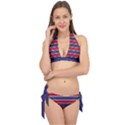 Large Red White and Blue USA Memorial Day Holiday Horizontal Cabana Stripes Tie It Up Bikini Set View1