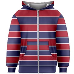 Large Red White And Blue Usa Memorial Day Holiday Horizontal Cabana Stripes Kids Zipper Hoodie Without Drawstring by PodArtist