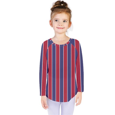 Large Red White And Blue Usa Memorial Day Holiday Pinstripe Kids  Long Sleeve Tee by PodArtist