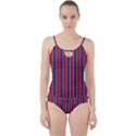 Large Red White and Blue USA Memorial Day Holiday Pinstripe Cut Out Top Tankini Set View1