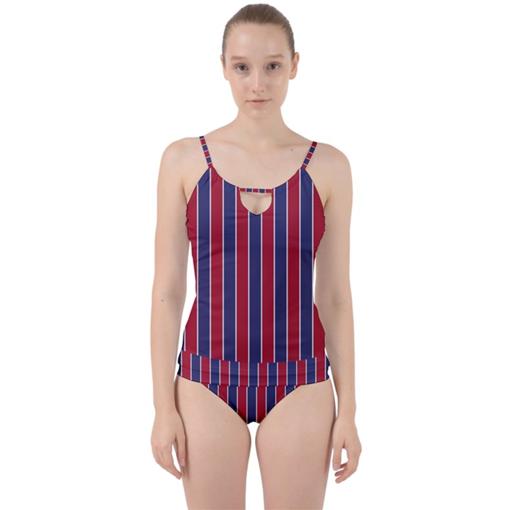 Large Red White and Blue USA Memorial Day Holiday Pinstripe Cut Out Top Tankini Set